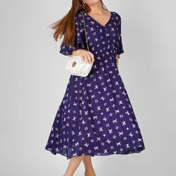 UNLOKALE Floral Print A-Line Midi Dress-image-15