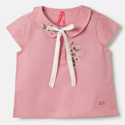 Blue Giraffe Girls Floral Embroidered Peter Pan Collar Cotton Top-picture-24
