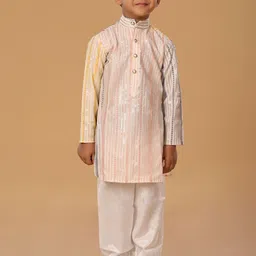The Mini Trunk Boys Striped Embroidered Kurta with Pyjama-52
