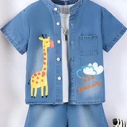 ELPIXIE FASHION Unisex Blue Kids Shirt with Shorts-image-105
