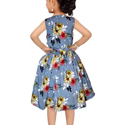 Shahina Fashion Girls Grey Flower Print Summer Sleeveless Round Neck Casual Dress-picture-8