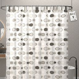 Kuber Industries Aura White & Grey Circle Printed Waterproof Shower Curtains With 12 Rings-16