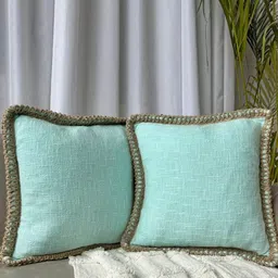 EXPORT HOUSE Blue & Brown Set of 2 Square Cushion Covers-20