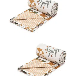 Myntra Elegant Homes Cream-Coloured & Brown Set of 2 Floral Microfiber Summer 150 GSM Single Bed Dohar-19