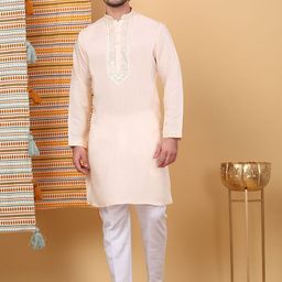 KRAFT INDIA LUXE Men Ethnic Motifs Embroidered Regular Sequinned Kurta with Trousers-image-62