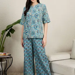 July Women Printed Round Neck Pure Cotton Top & Pyjamas Night Suits-picture-38