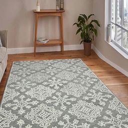 saraswatii global Boston Grey & Off White Ethnic Motifs Printed Tufted Woollen Carpet-1