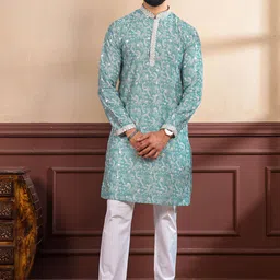 Koshin Men Embroidered Regular Mirror Work Kurta with Pyjamas-image-40
