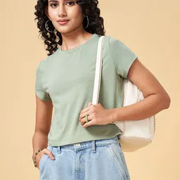People Women Solid Round Neck Cotton Top-picture-49
