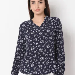 NOT SO PINK Women Floral Printed Mandarin Collar Top-image-49