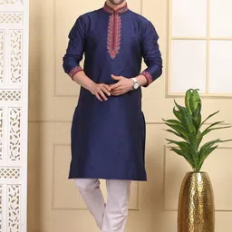 Larwa Floral Yoke Design Thread Work Straight Kurta with Pyjamas-image-74