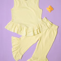 BE AWARA Girls Ruffled Pure Cotton Top With Trousers-image-42