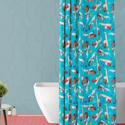 ArtzFolio Blue & White Elephants Printed Waterproof Shower Curtain-image-57