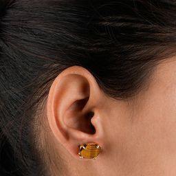 TOTAPARI Gold Plated Tigers Eye Contemporary Studs Earrings-image-12