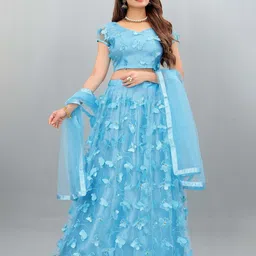 Aika Embroidered Thread Work Semi-Stitched Lehenga & Unstitched Blouse With Dupatta-14