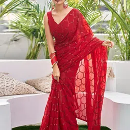 DIVASTRI Embellished Sequinned Pure Georgette Saree-31
