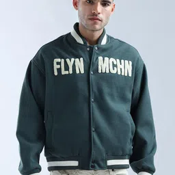 Flying Machine Men Stand Collar Brand Logo Cotton Varsity Jacket-picture-12
