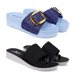 BERSACHE Women Pack Of 2 Open Toe One Toe Flats & Sliders-image-53