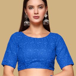 Oomph! Sequinned Emroidered Jacquard Boat Neck Saree Blouse-picture-51