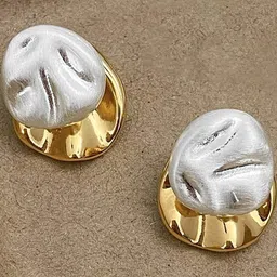 VAGHBHATT Women Textured Silver-Gold Dual Tone Abstract Stud Earrings-55