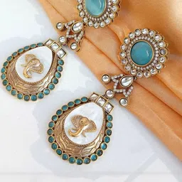 FindHerFavorite Copper-Plated Artificial Stones Studded Contemporary Drop Earrings-image-29