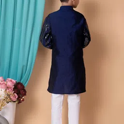 NFC CREATION Boys Embroidered Regular Sequinned Dupion Silk Kurta with Pyjamas image 4