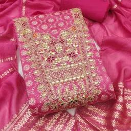 KALINI Pink Chanderi Silk Embroiderd Coding Work Unstitched Dress Material-image-66