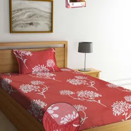 Myntra Elegant Homes Red Floral Printed 300 TC Single Bedsheet Set 2.20 m x 1.50 m-10