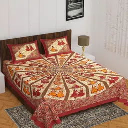 UNIBLISS Maroon & Cream-Coloured Floral Cotton 144TC Double Queen Bedsheet Set-2.15mx2.35m-picture-10