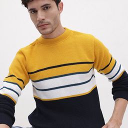 The Roadster Life Co. Men Striped Colourblocked Pullover-picture-3