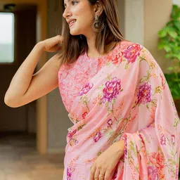 KALINI Floral Printed Saree With Blouse Piece-image-61