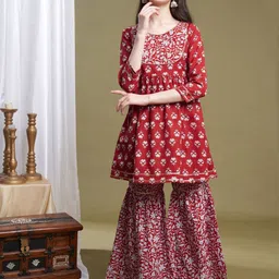 CurlyTales Girls Floral Printed Kurti with Sharara-picture-36