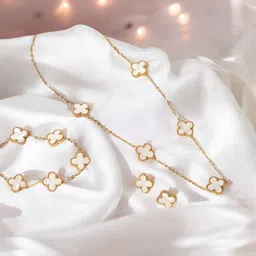 Jewels Galaxy Gold-Plated Anti Tarnish Clover Jewellery Set-48