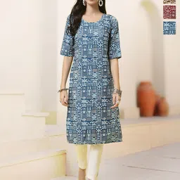 HERE&NOW Selection Of 3 Geometric Printed Round Neck Straight Kurtas-29
