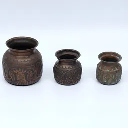 Exotic India 10" Set of Three Vintage Puja Kalash in Copper-image-7
