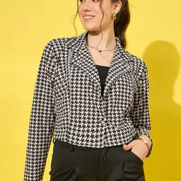 BUY NEW TREND Printed Notched Lapel Collar Single-Breasted Crop Blazer-picture-27