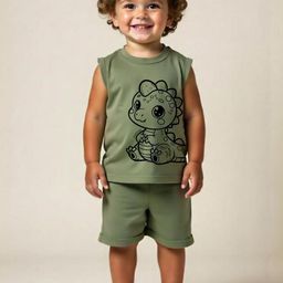 Minicult Unisex Kids Animal Printed Round Neck Sleeveless Pure Cotton T-shirt With Shorts-50