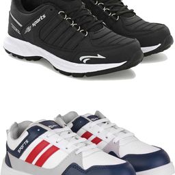 DRACKFOOT Men Set Of 2 Black & White Synthetic Lace-Ups Non-Marking Running Shoes-image-63