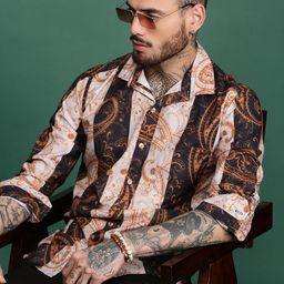 Sangria Printed Spread Collar Casual Shirt-image-81