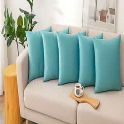 Aura Turquoise Blue 5 Pieces Velvet Square Cushion Covers-image-93