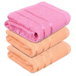 Kuber Industries Set Of 3 Pink & Orange-Coloured Striped Cotton Face Towels-28