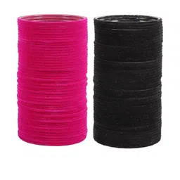 Guddan Set of 96 Rani & Black Metal Velvet Bangles-image-101