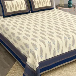 The Craft Monk Beige & Blue King Bedsheet with 2 Pillow Covers-image-68
