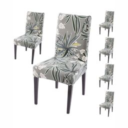 HOKIPO Set Of 6 Grey Printed Chair Covers-5