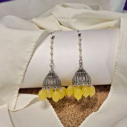 HOPMEE Silver-Plated Artificial Beaded Dome Shaped Jhumkas-38