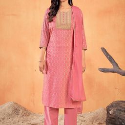 Laxmipati Geometric Embroidered Straight Kurta With Trousers And Dupatta-image-43