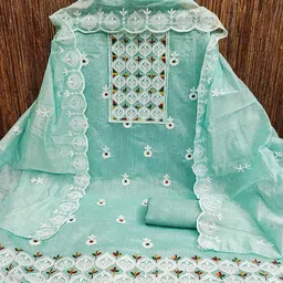 Peachmode Embroidered Chanderi Cotton Unstitched Dress Material-image-16