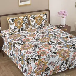 Jaipur Weaves Yellow Floral 144 TC Queen Bedsheet with 2 Pillow Covers-picture-23