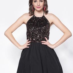 Sera Embellished Halter Neck Fit & Flare Dress-image-86
