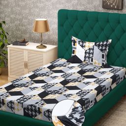 KLOTTHE White & Black Geometric Printed 300 TC Fitted Single Bedsheet Set 2.25 m x 1.50 m-image-51